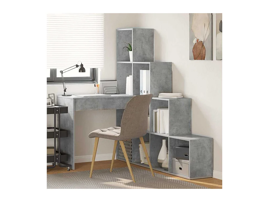Bureau d'angle avec étagère Gris béton 101.5 x 149.5 x 149.5 cm