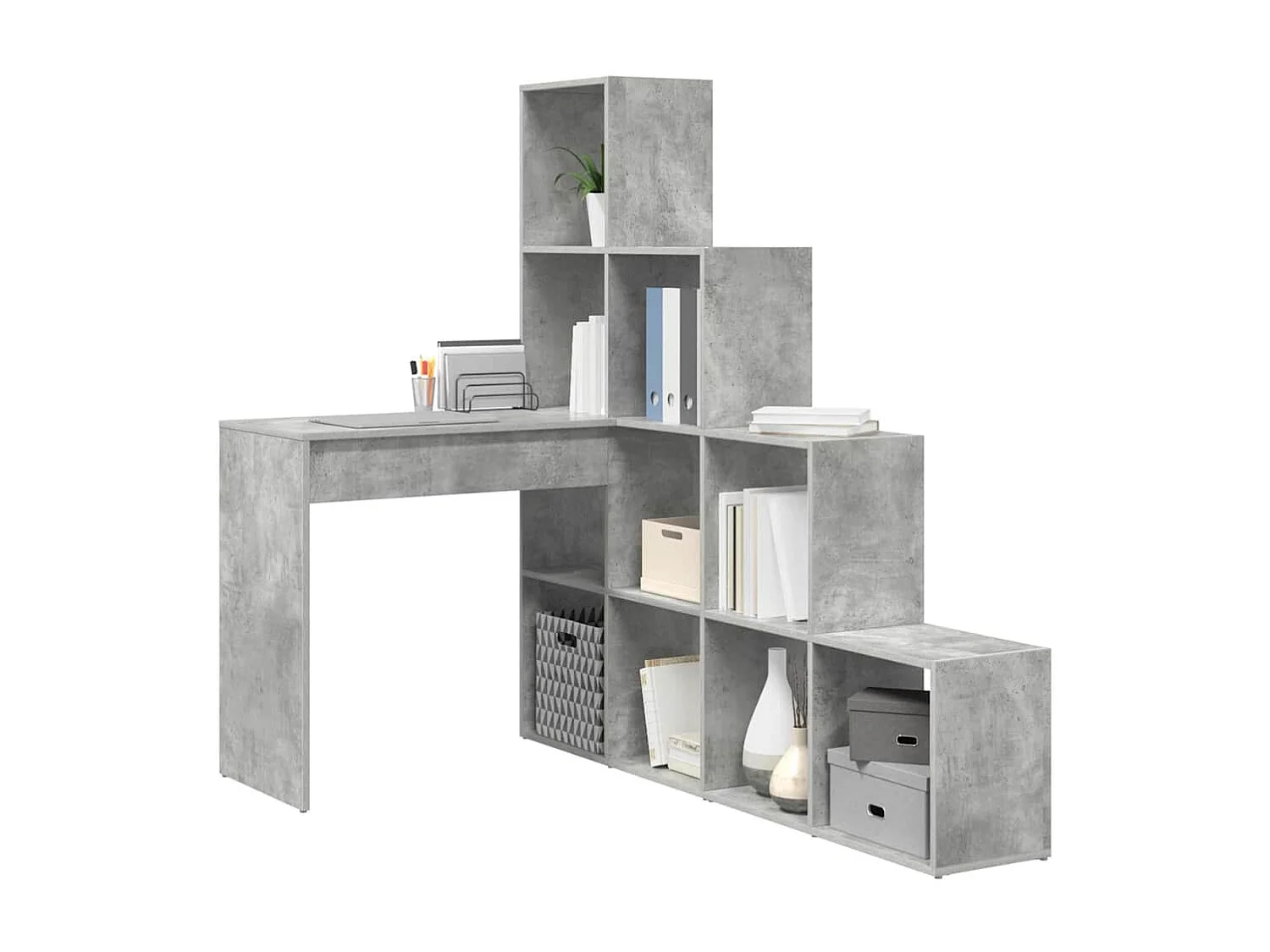 Bureau d'angle avec étagère Gris béton 101.5 x 149.5 x 149.5 cm