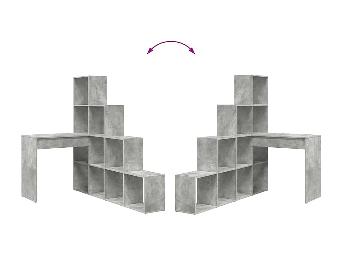 Bureau d'angle avec étagère Gris béton 101.5 x 149.5 x 149.5 cm