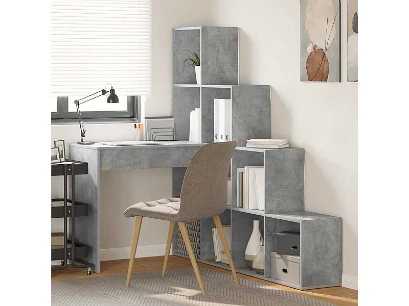 Bureau d'angle avec étagère Gris béton 101.5 x 149.5 x 149.5 cm