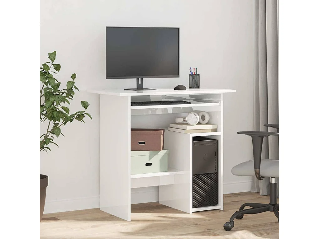 Escritorio Blanco Brillo 80x45x74 cm Madera de Ingeniería