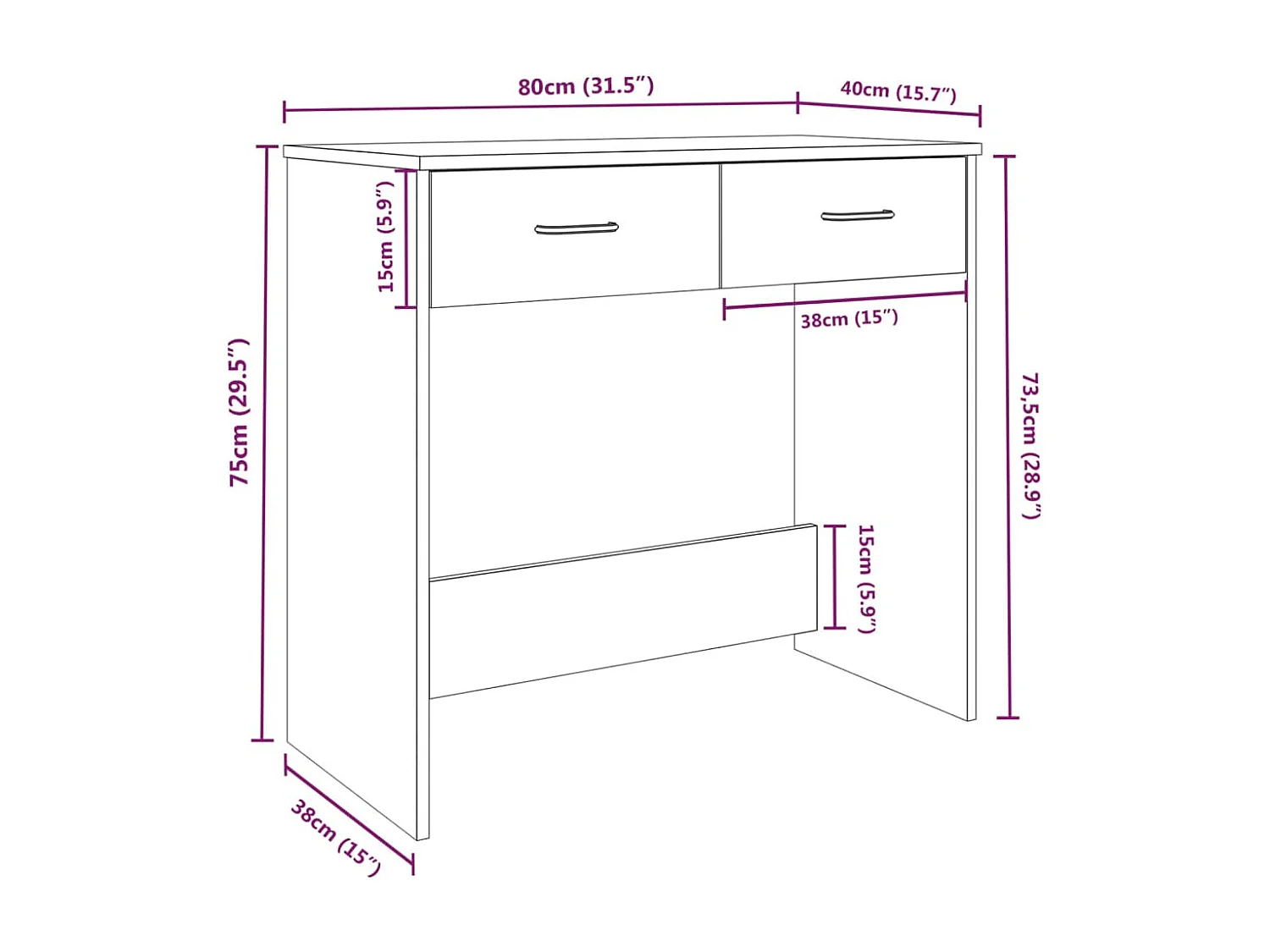 Sonoma grijs bureau 80x40x75 cm bewerkt hout