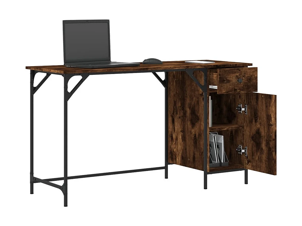 Bureau d'ordinateur chêne fumé 131x48x75 cm bois d’ingénierie