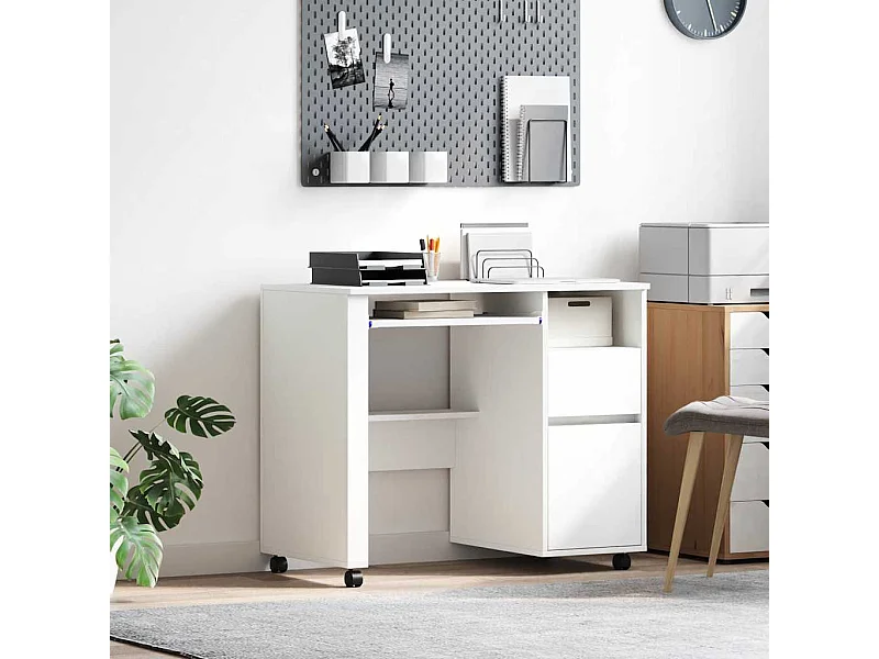 Bureau avec roulettes Blanc 91 x 50 x 77 cm Bois d'ingénierie