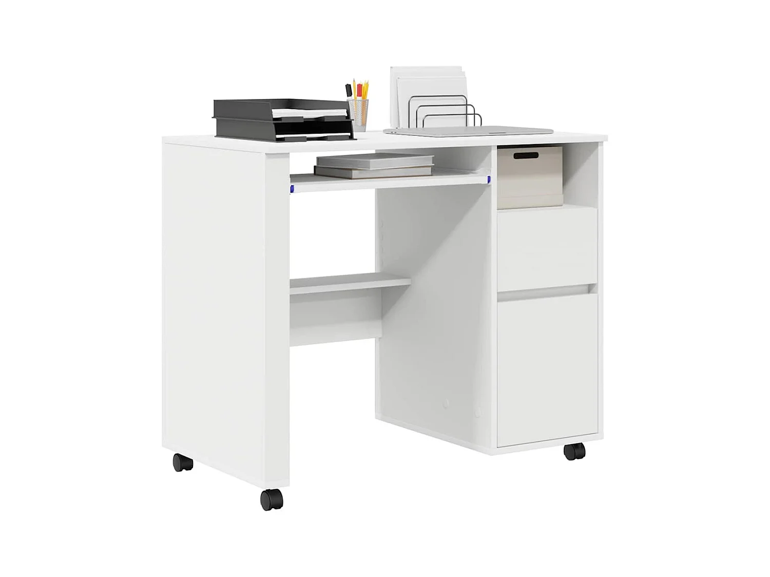 Bureau avec roulettes Blanc 91 x 50 x 77 cm Bois d'ingénierie