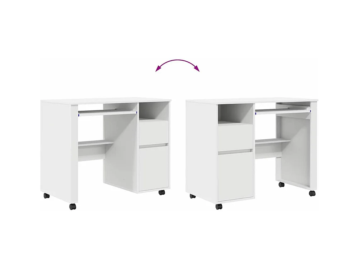 Bureau avec roulettes Blanc 91 x 50 x 77 cm Bois d'ingénierie