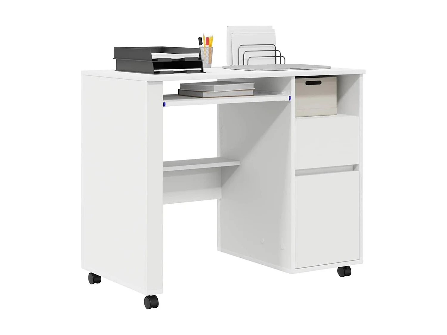 Bureau avec roulettes Blanc 91 x 50 x 77 cm Bois d'ingénierie