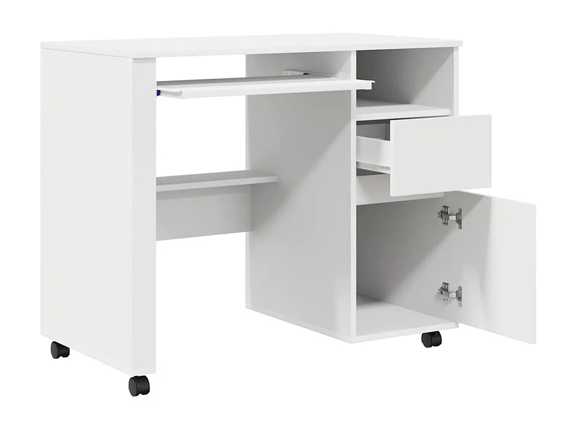 Bureau avec roulettes Blanc 91 x 50 x 77 cm Bois d'ingénierie