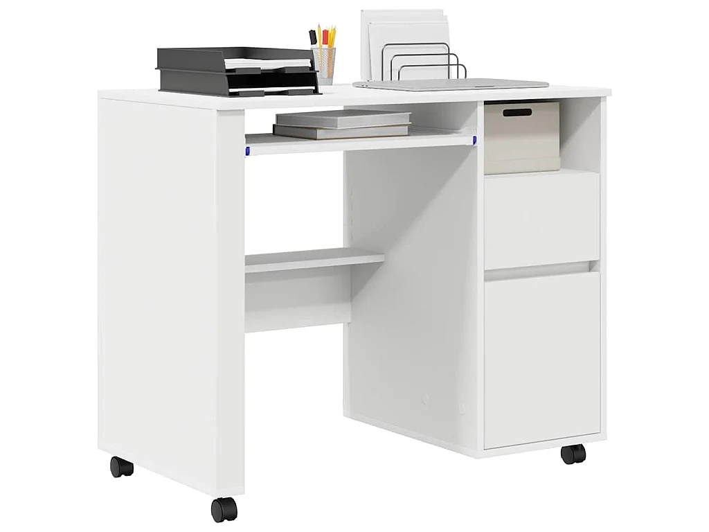 Scrivania con ruote Bianca 91 x 50 x 77 cm Legno ingegnerizzato