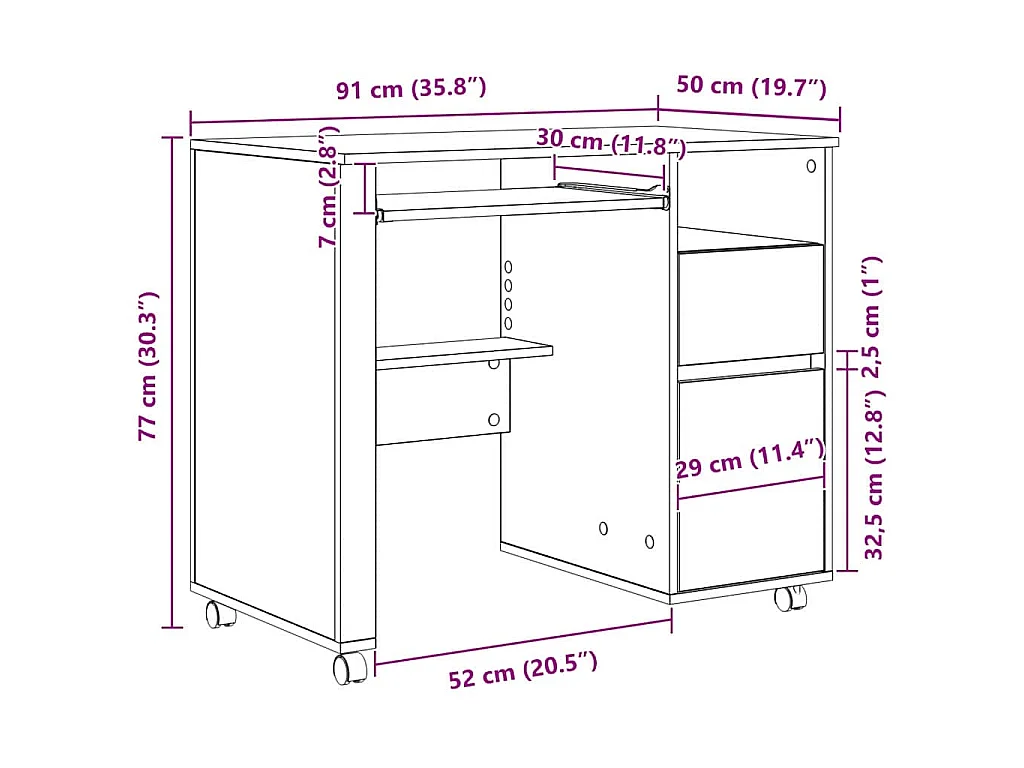 Scrivania con ruote Bianca 91 x 50 x 77 cm Legno ingegnerizzato
