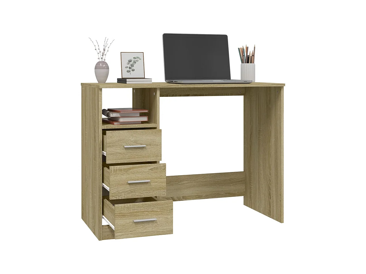 Escritorio con cajones roble Sonoma 102x50x76 cm Madera de ingeniería