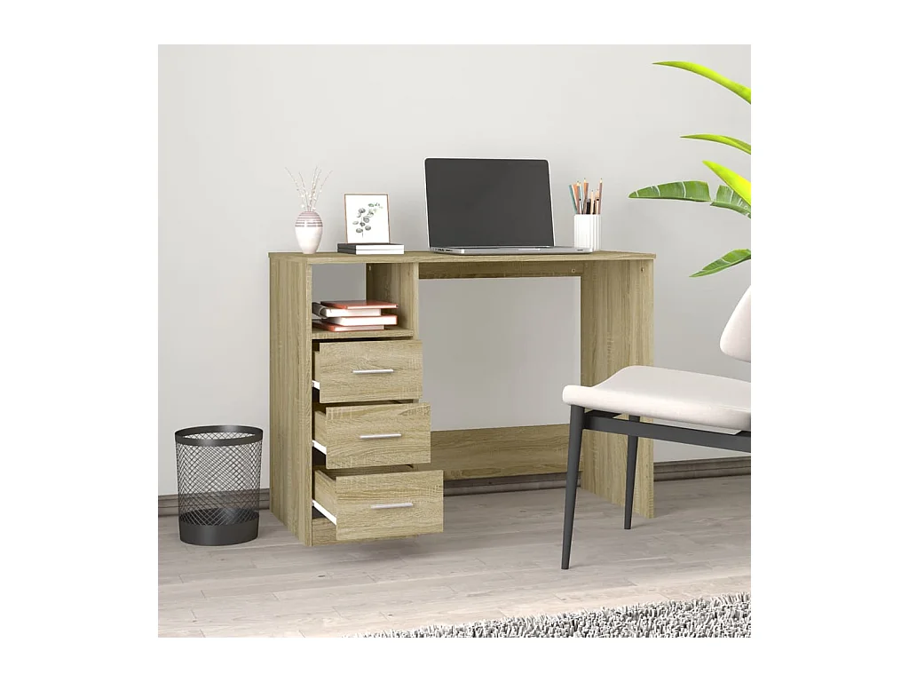 Escritorio con cajones roble Sonoma 102x50x76 cm Madera de ingeniería