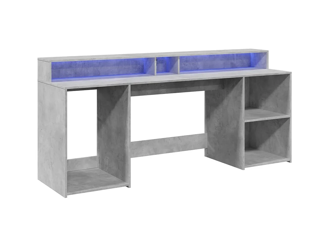 Escritorio de hormigón gris y luces LED 200x55x91cm madera de ingeniería