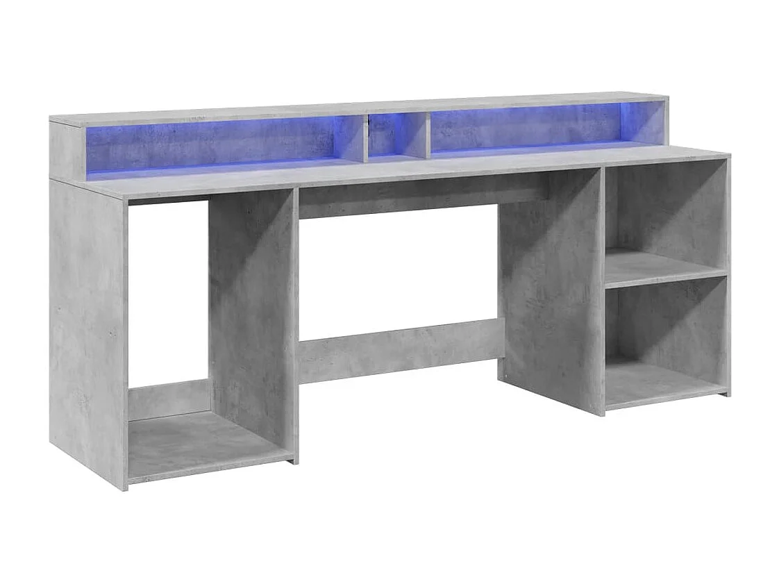 Scrivania grigio cemento e luci LED 200x55x91cm in legno ingegnerizzato