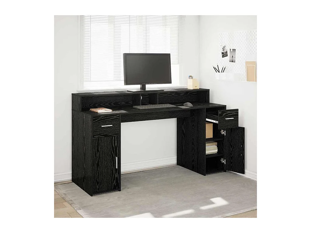 Bureau avec porte Chêne noir 160 x 55 x 91 cm Bois d'ingénierie