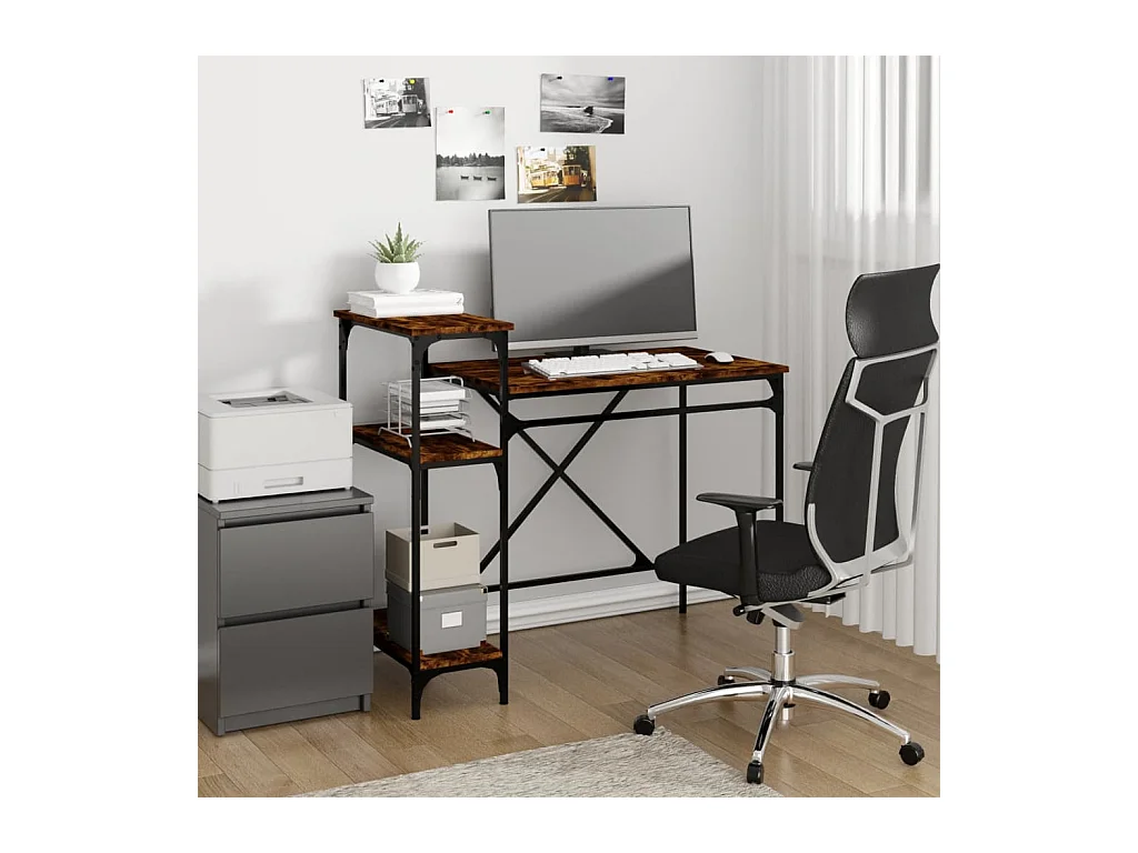 Bureau avec étagères chêne 105x50x90 cmbois d'ingénierie et fer