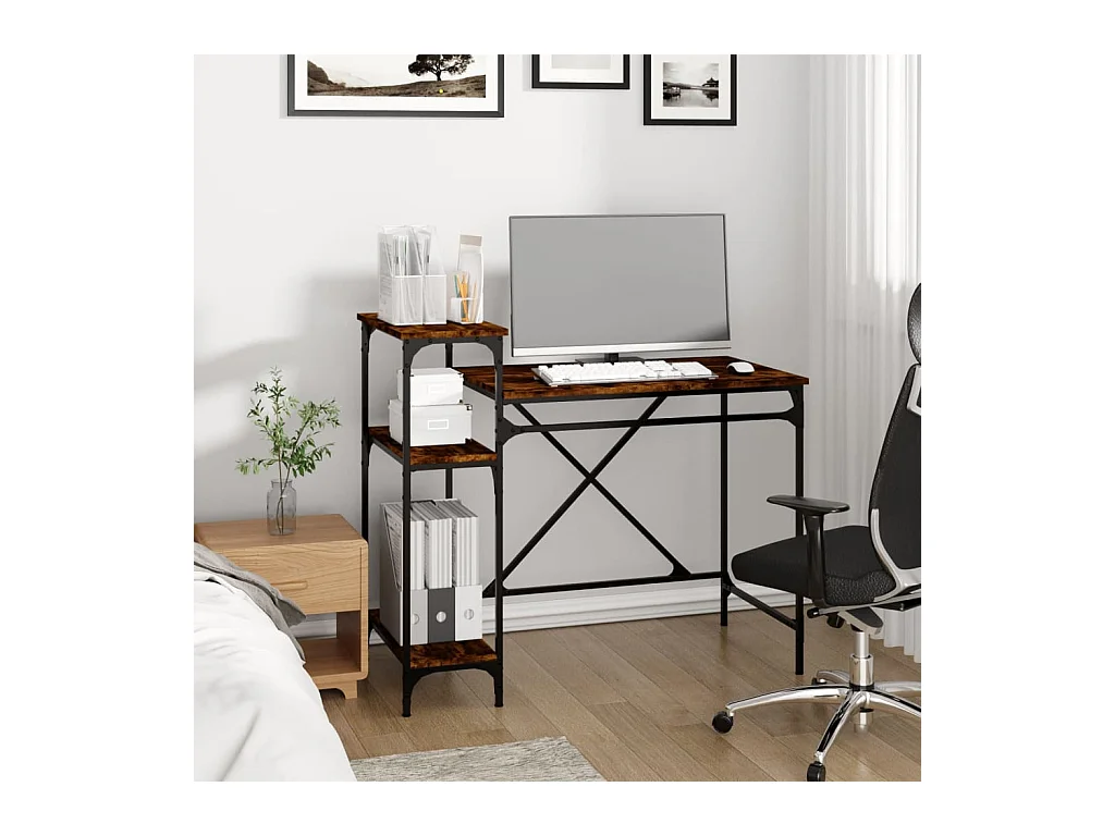 Bureau avec étagères chêne 105x50x90 cmbois d'ingénierie et fer