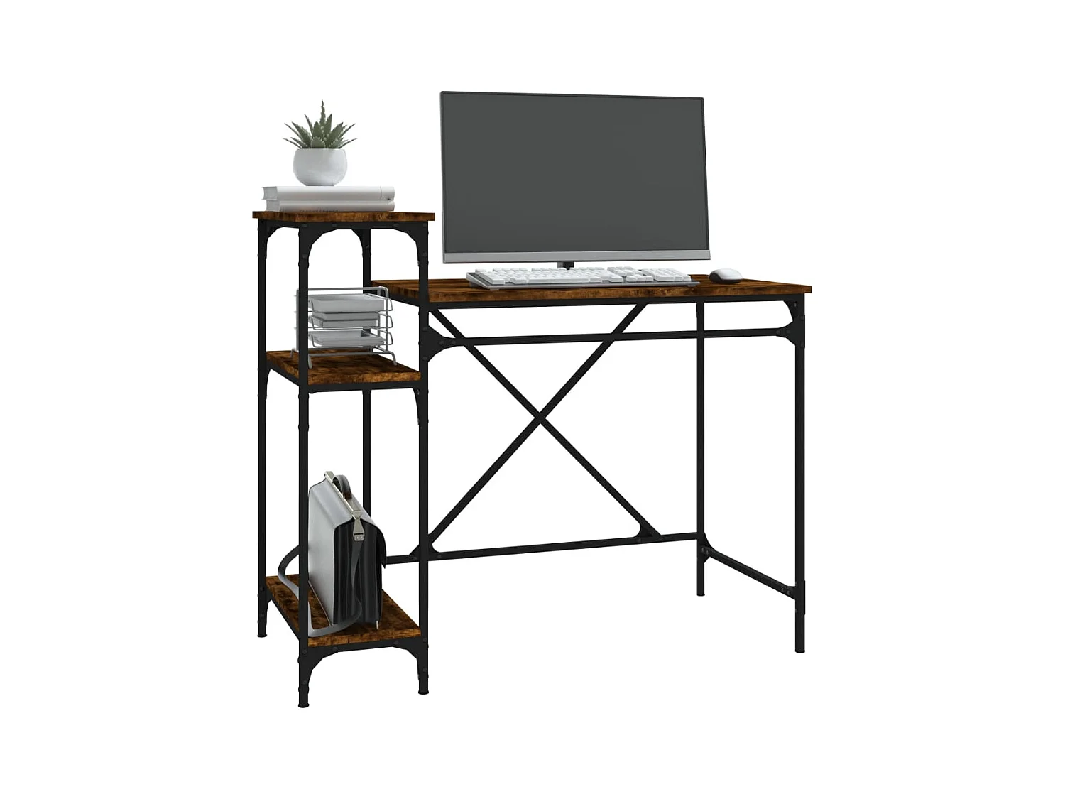 Bureau avec étagères chêne 105x50x90 cmbois d'ingénierie et fer