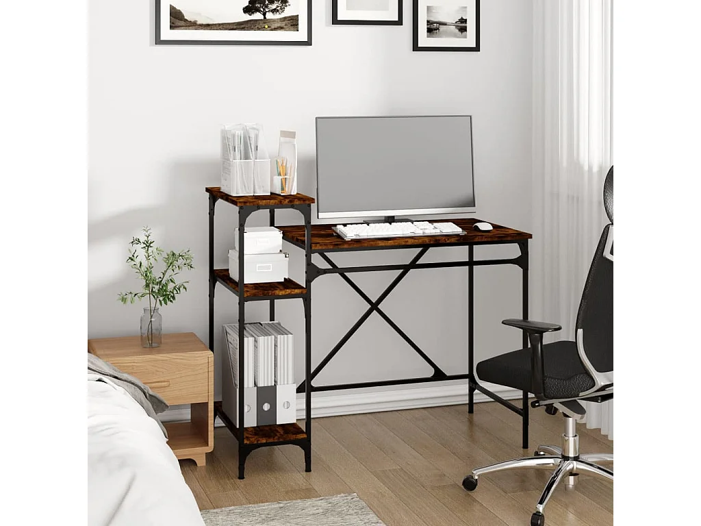 Bureau avec étagères chêne 105x50x90 cmbois d'ingénierie et fer