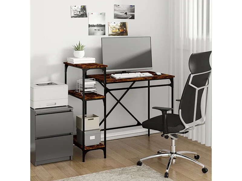 Bureau avec étagères chêne 105x50x90 cmbois d'ingénierie et fer