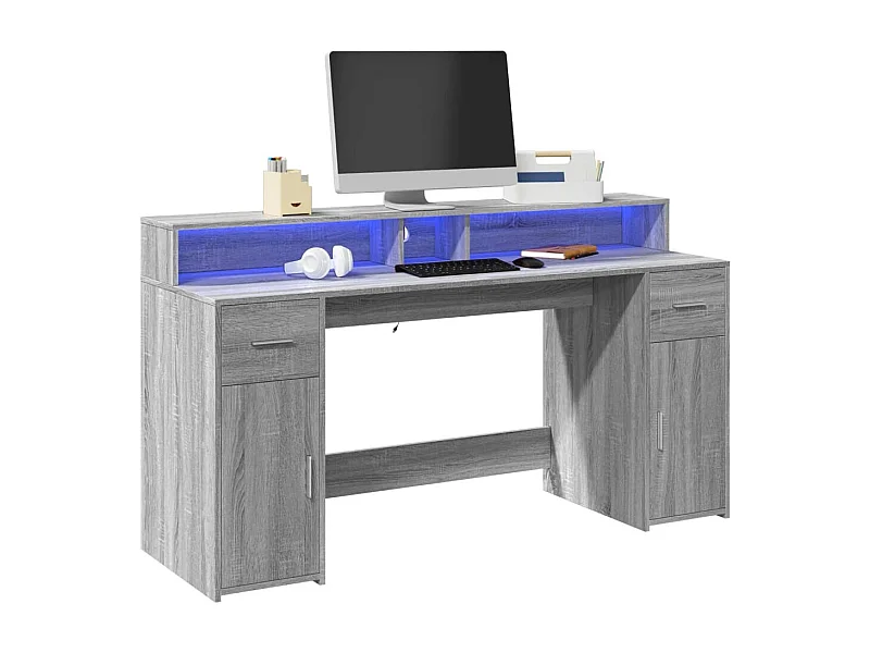 Escritorio Sonoma Gris y Luces LED 160x55x91 cm Madera de Ingeniería