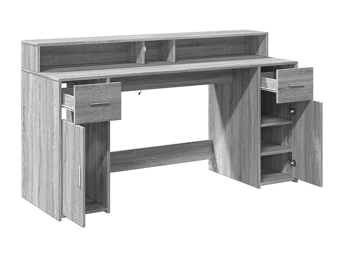Sonoma Grey Bureau en LED-verlichting 160x55x91 cm Gemaakt van bewerkt hout