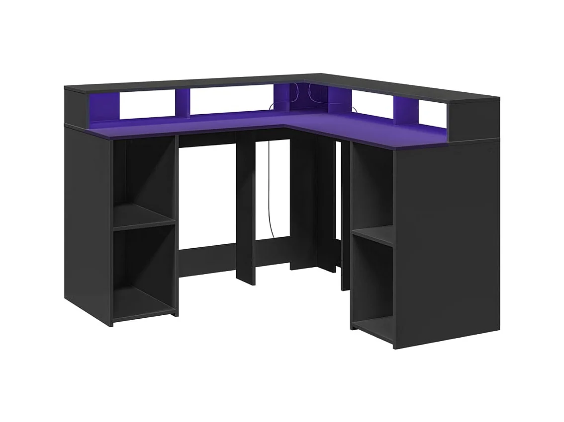 Schreibtisch mit LED-Leuchten schwarz 130x130x91 cm Holzwerkstoff