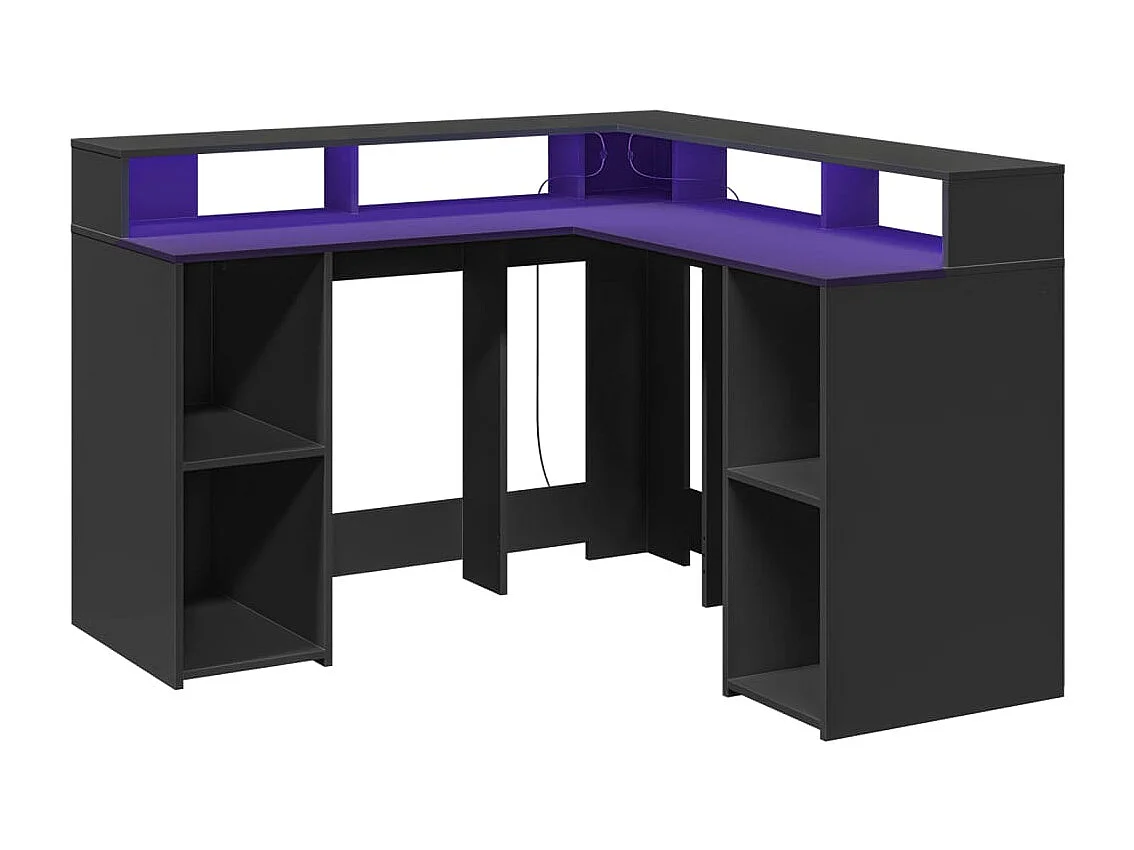 Scrivania con luci LED nera 130x130x91 cm in legno ingegnerizzato