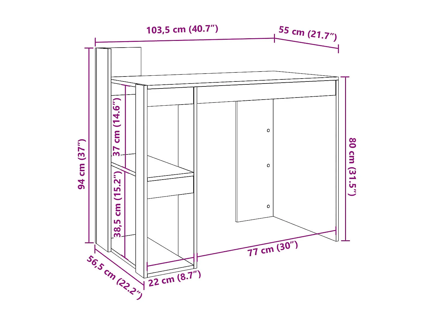 Escritorio de roble marrón 103,5x56,5x94 cm madera de ingeniería