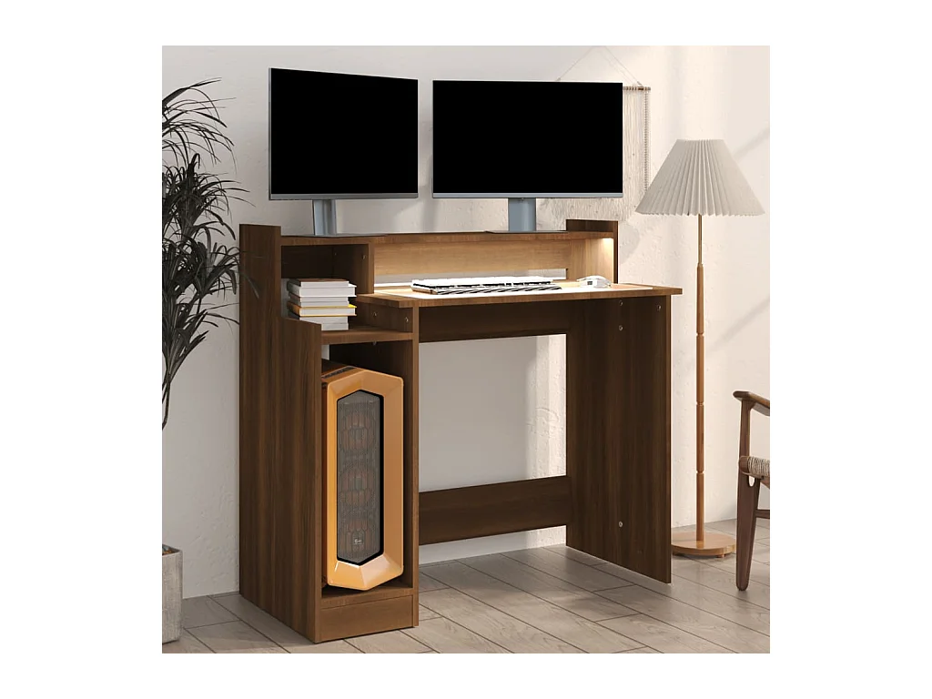Bureau en LED-verlichting Bruin eiken 97x45x90 cm Bewerkt hout