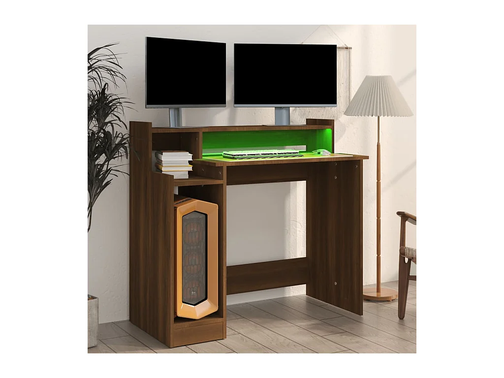 Bureau en LED-verlichting Bruin eiken 97x45x90 cm Bewerkt hout