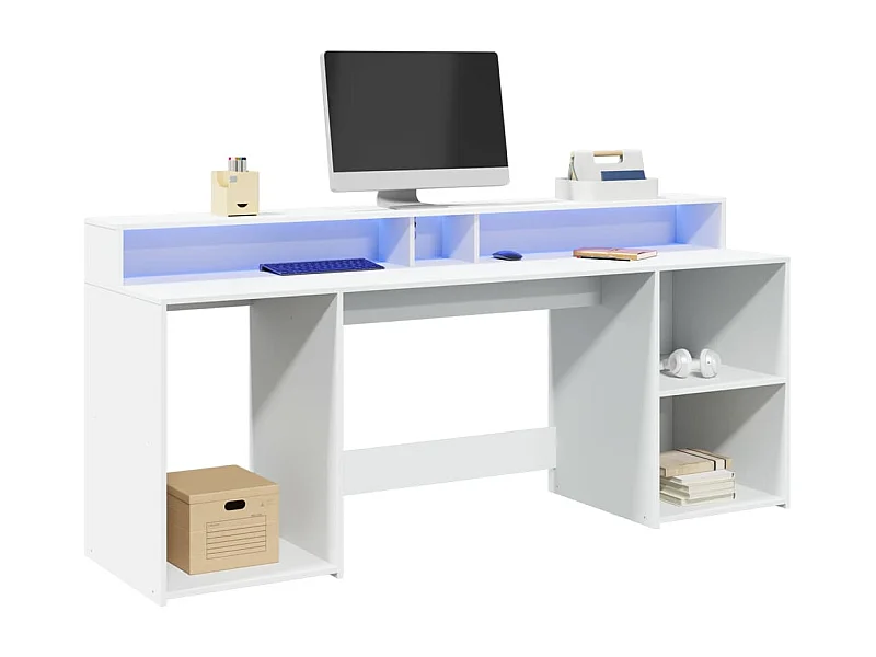 Bureau met LED-verlichting wit 200x55x91 cm bewerkt hout