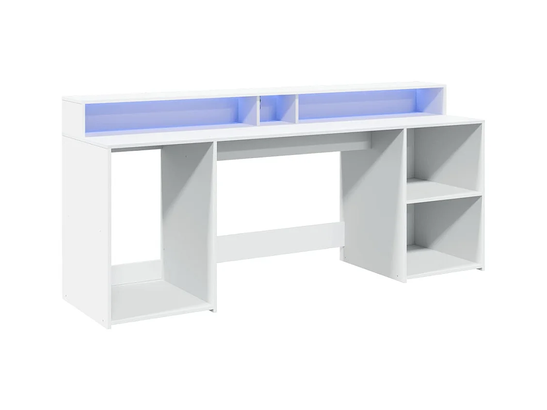 Bureau met LED-verlichting wit 200x55x91 cm bewerkt hout