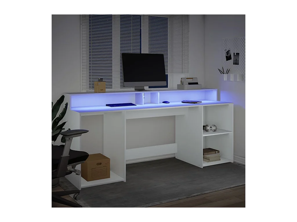 Bureau met LED-verlichting wit 200x55x91 cm bewerkt hout