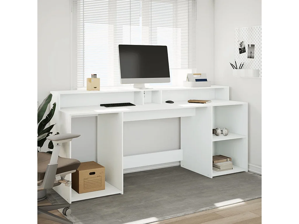 Escritorio con luces LED blanco 200x55x91 cm madera de ingeniería