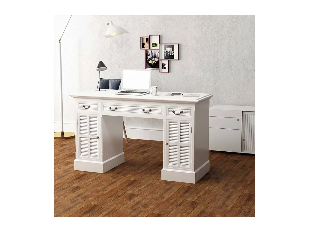 Escritorio con pedestal doble Blanco 140 x 48 x 80 cm
