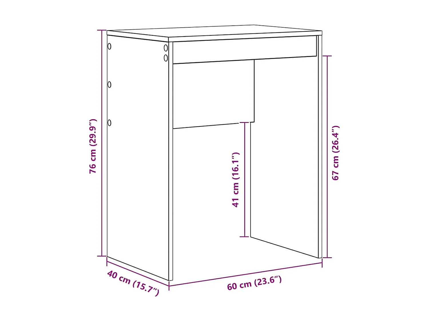 Wit bureau 60 x 40 x 76 cm van bewerkt hout
