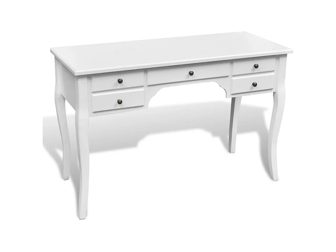 Frans houten bureau met gebogen poten en 5 lades