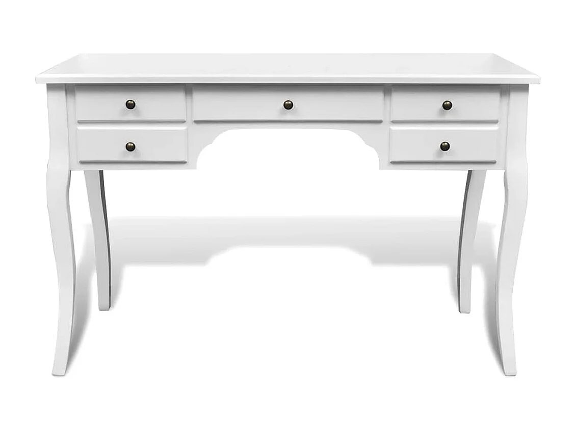 Scrivania francese in legno con gambe curve e 5 cassetti