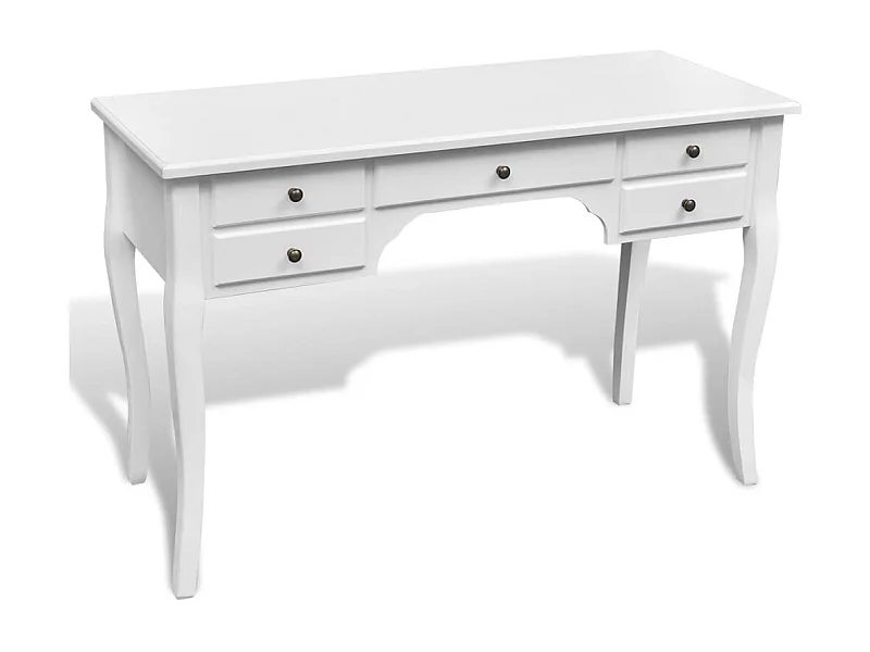 Scrivania francese in legno con gambe curve e 5 cassetti