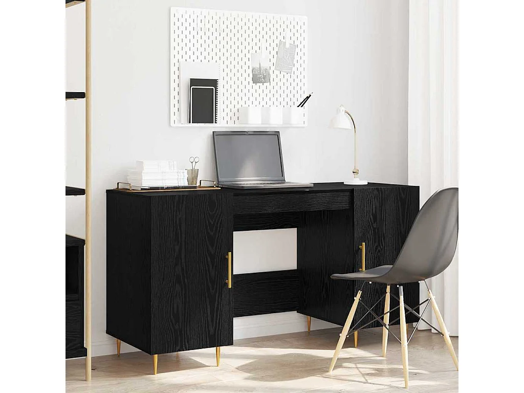 Bureau avec porte Chêne noir 140 x 50 x 75 cm Bois d'ingénierie
