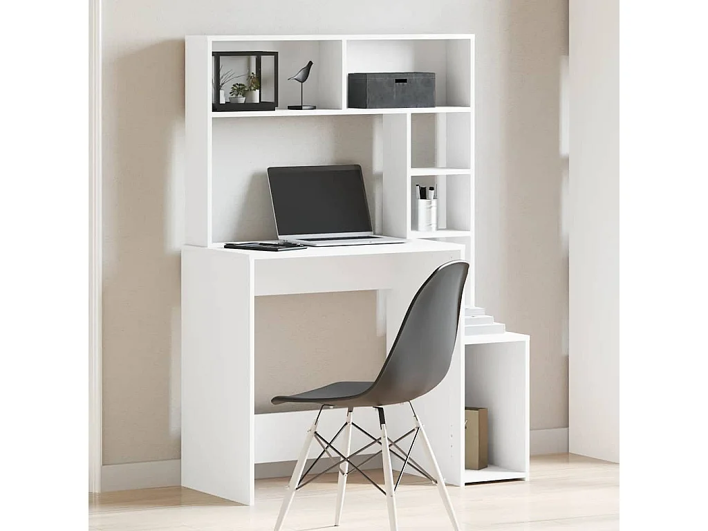 Bureau avec étagères blanc 100x45x140 cm bois d'ingénierie