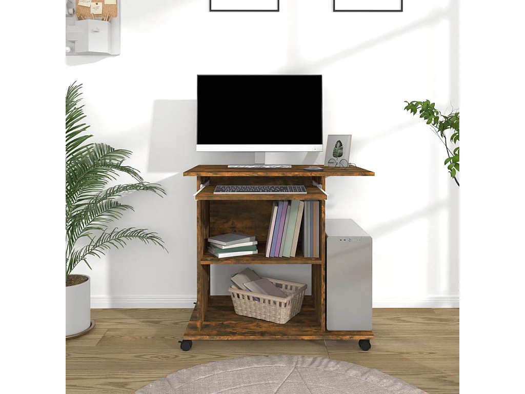 Bureau d'ordinateur Chêne fumé 80x50x75 cm Bois d'ingénierie