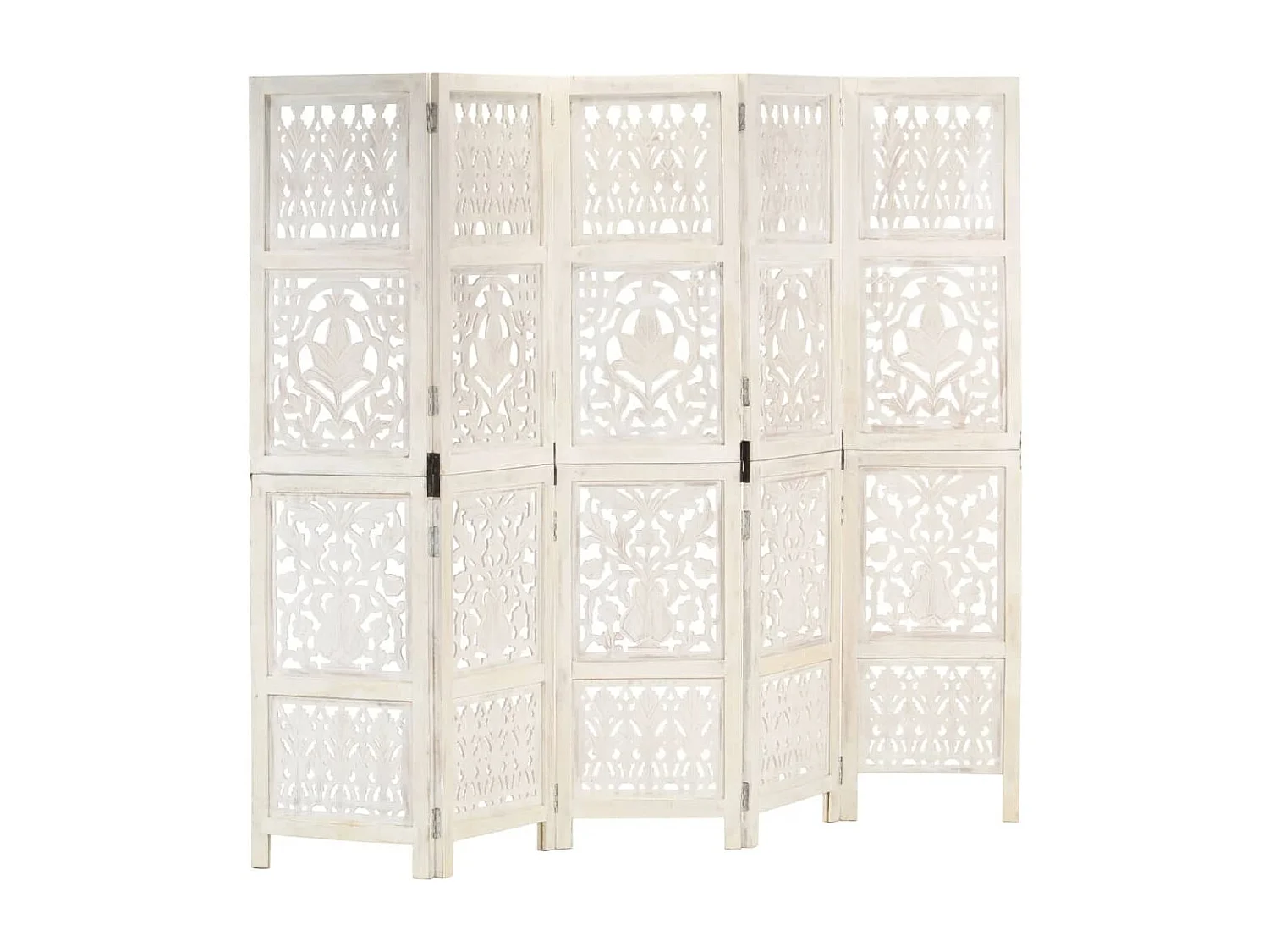 Cloison de séparation 5 panneaux Blanc 200x165 cm Bois manguier