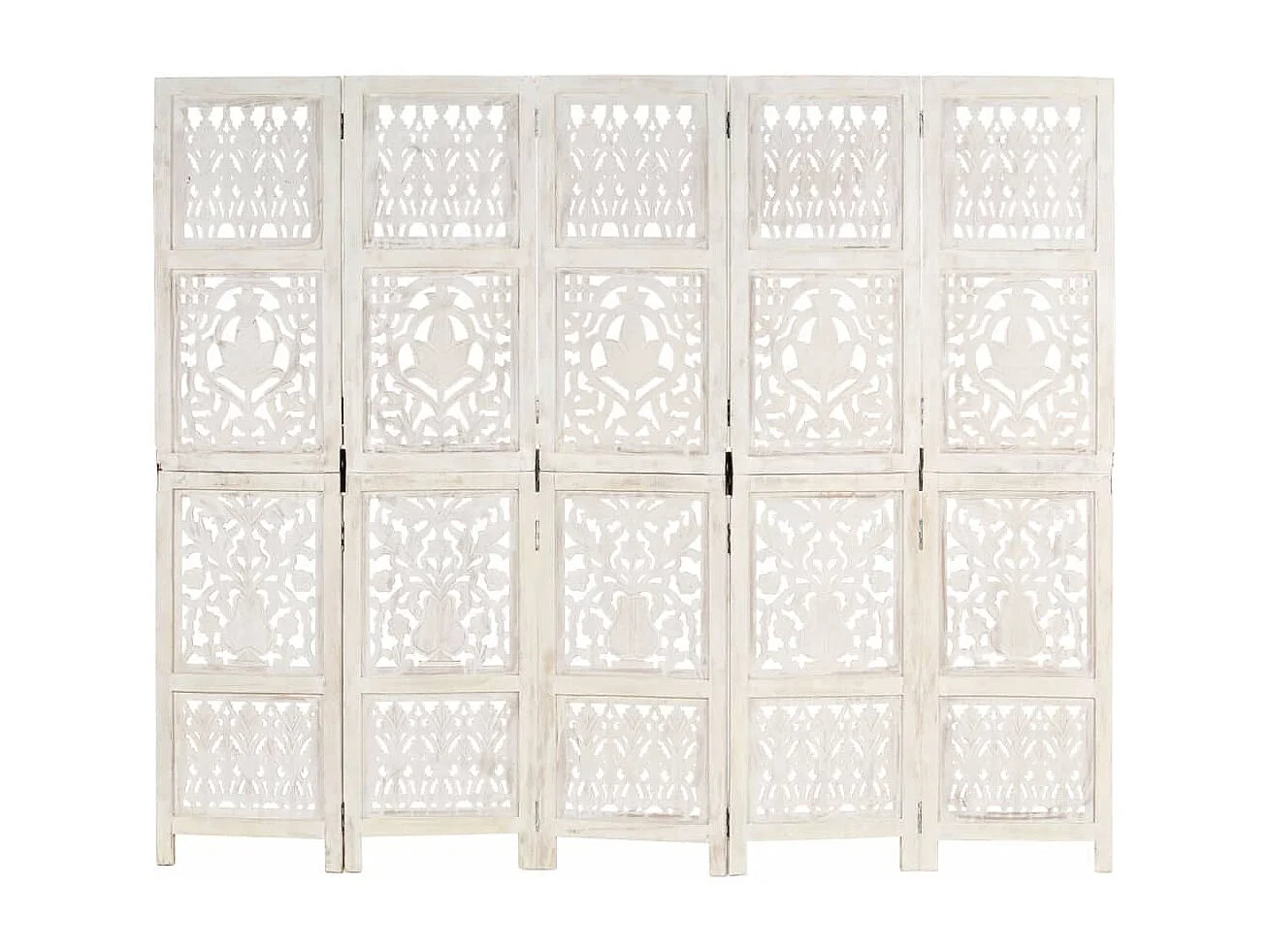 Cloison de séparation 5 panneaux Blanc 200x165 cm Bois manguier