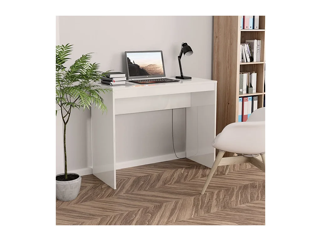 Escritorio Blanco Brillo 90x40x72 cm Madera de Ingeniería