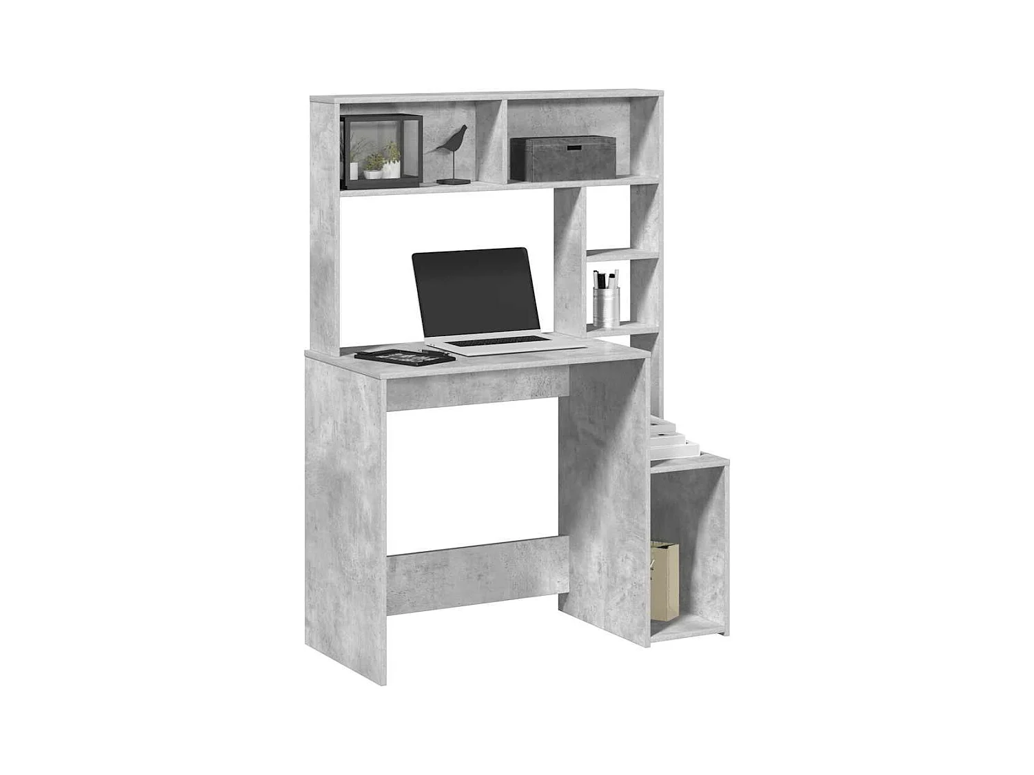 Bureau avec étagères gris béton 100x45x140 cm bois d'ingénierie