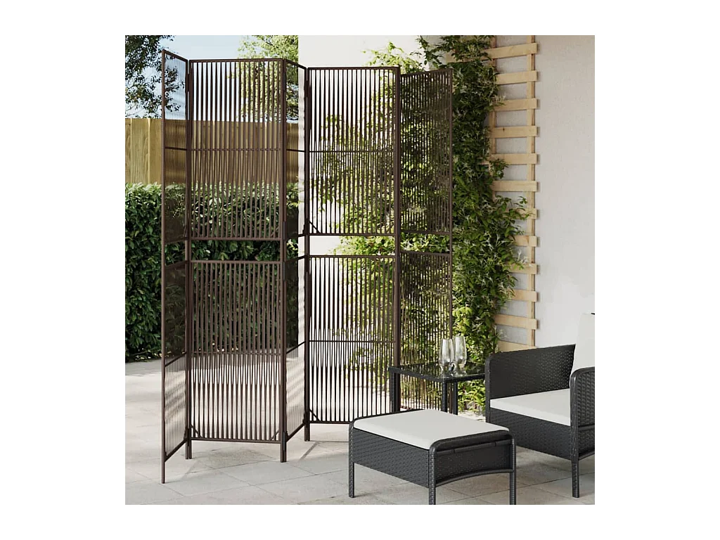 Tabique divisorio de mimbre de resina marrón de 6 paneles