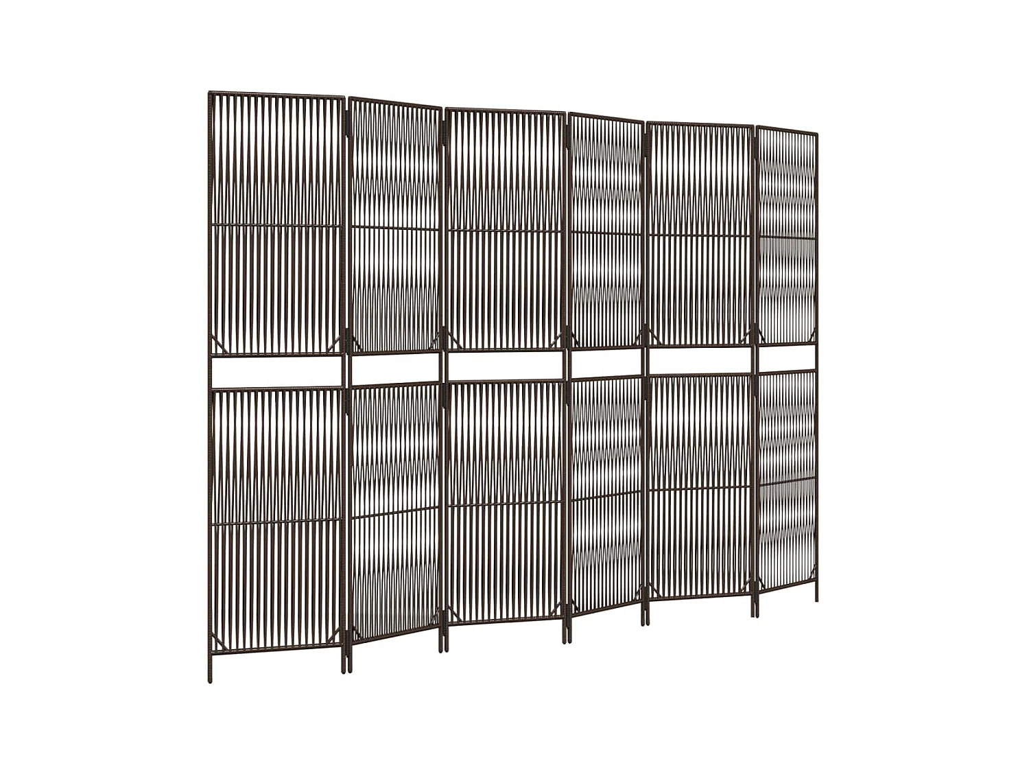 Tabique divisorio de mimbre de resina marrón de 6 paneles