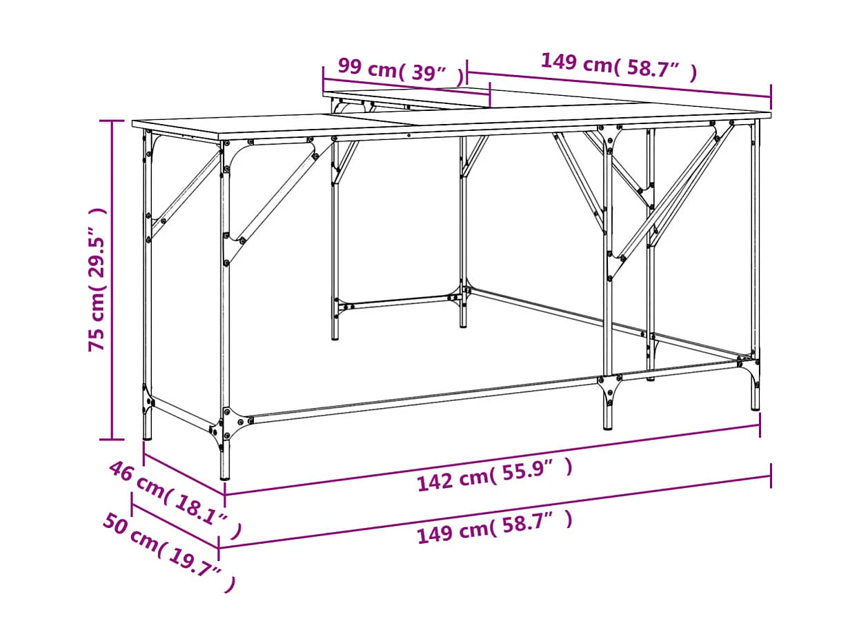 Scrivania Sonoma grigia 149x149x75 cm in legno ingegnerizzato